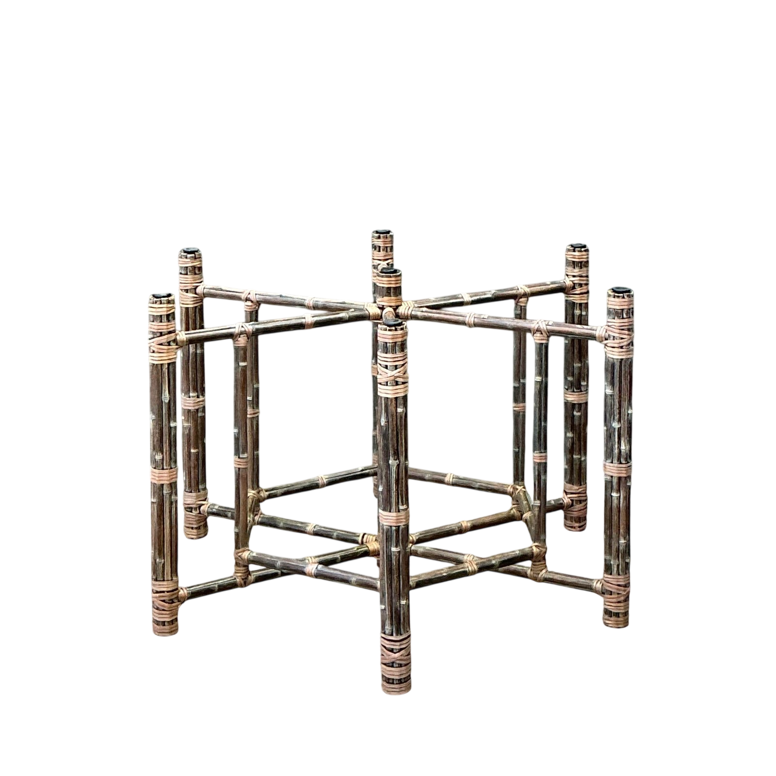 Vintage Bundled Rattan Dining Table Pedestal After McGuire