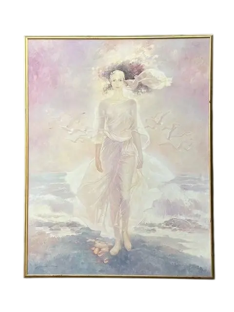 Vintage Monumental Original Abstract Figurative Oil Painting on Canvas