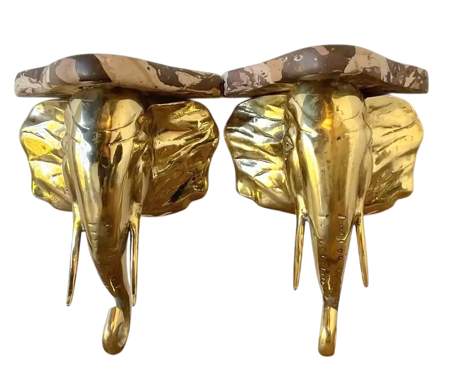 Vintage Artisan Made Scagliola Elephant Brackets - A Pair