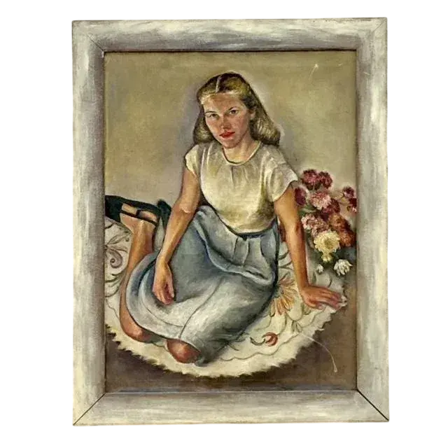 Vintage Boho Original Oil Portrait Painting on Canvas