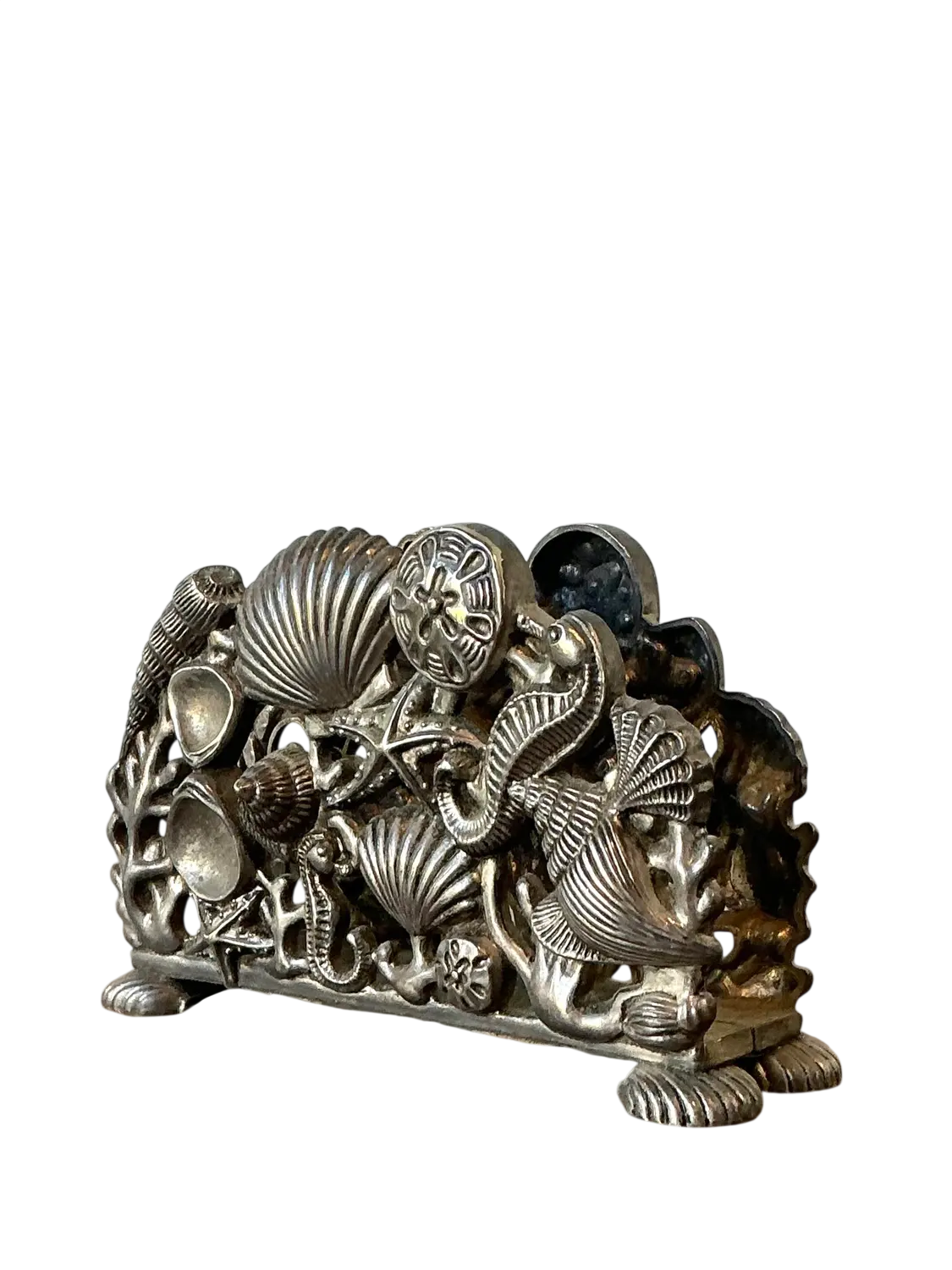 Vintage Coastal Cast Metal Undersea Napkin Holder