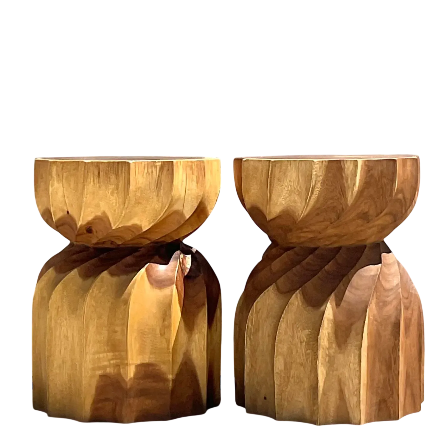 Vintage Boho Twisted Stump Low Stools - a Pair
