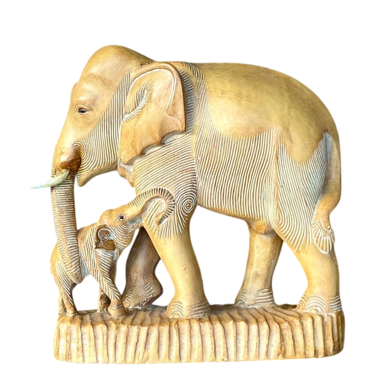 Vintage Boho Hand Carved Elephants Sculpture
