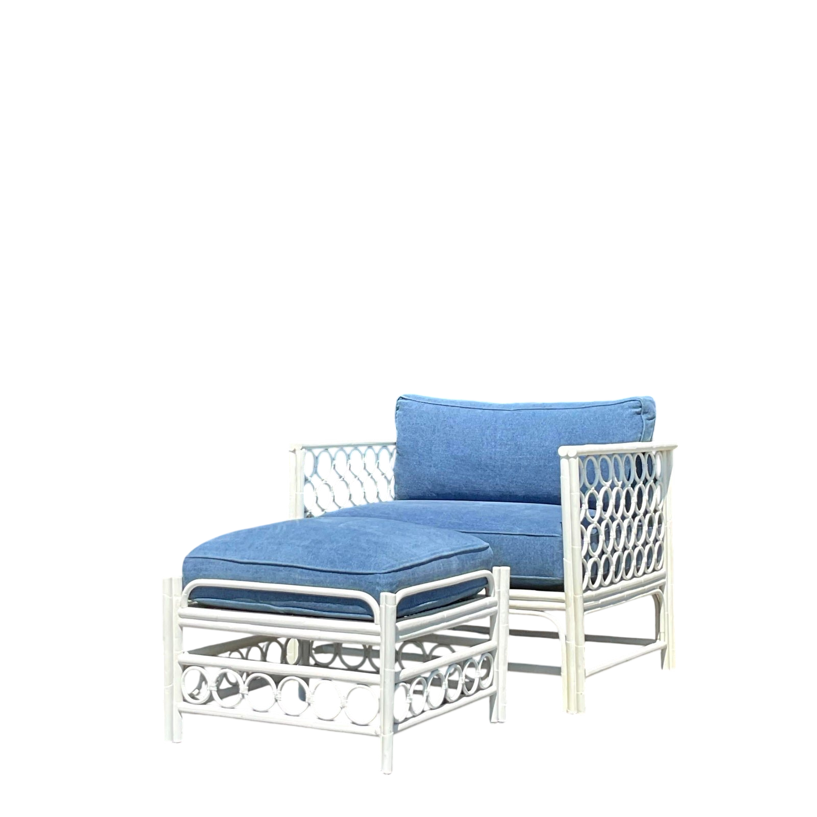 Vintage Costal Loop Rattan Lounge Chair With Ottoman