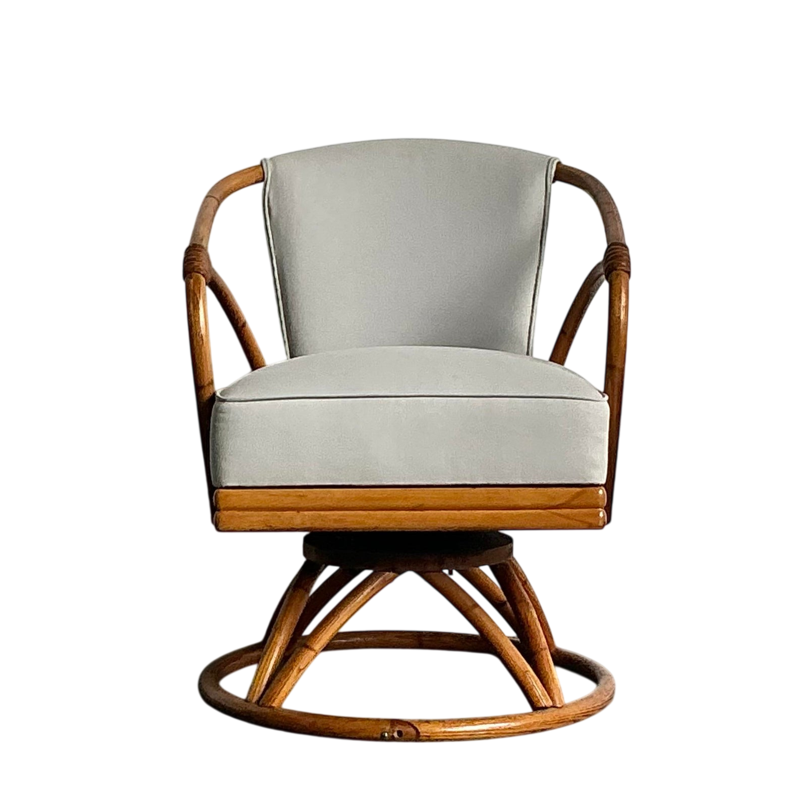 Vintage 1950s Heywood Wakefield Bent Rattan Swivel Chair