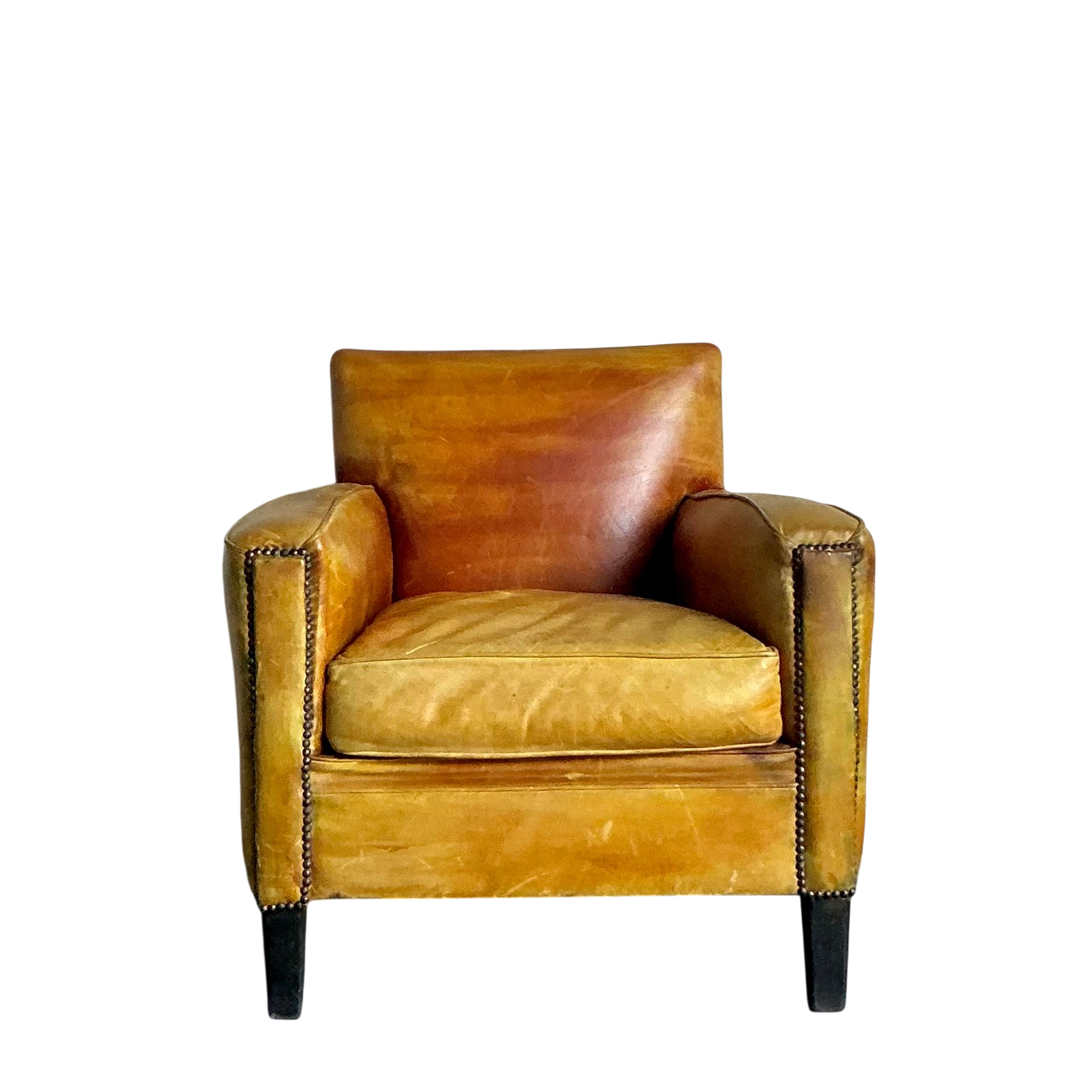 Vintage French Nailhead Stained Leather Club Chair