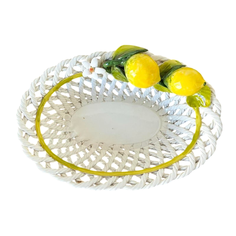 Vintage Italian Majolica Lemon Trellis Bowl