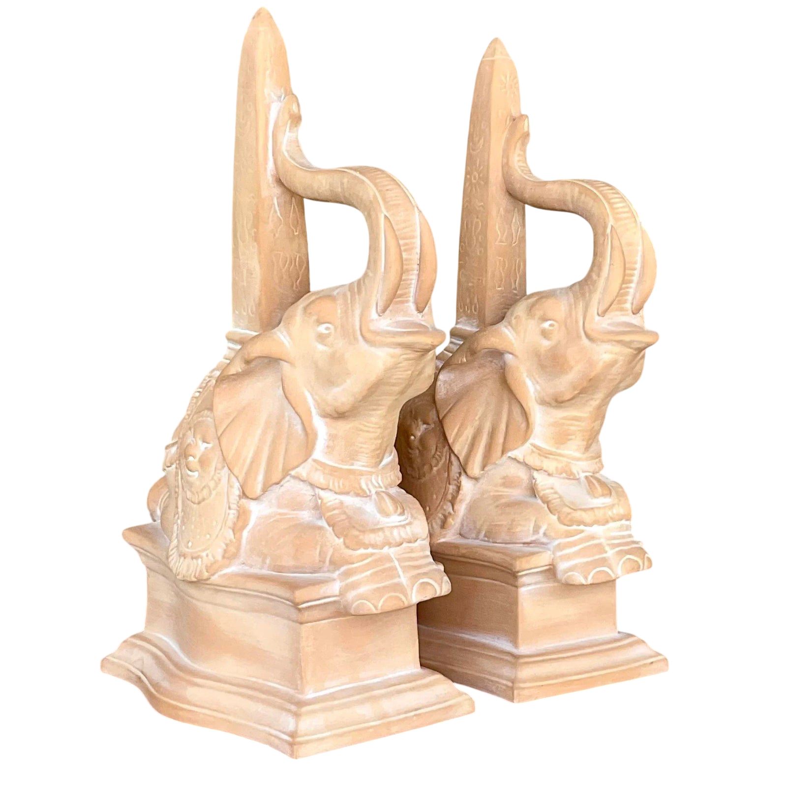 Vintage Regency Terra Cotta Elephant Obelisks - a Pair