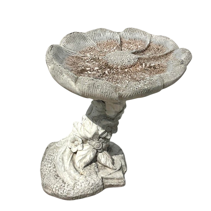 Vintage Boho Cast Concrete Flower Bird Bath