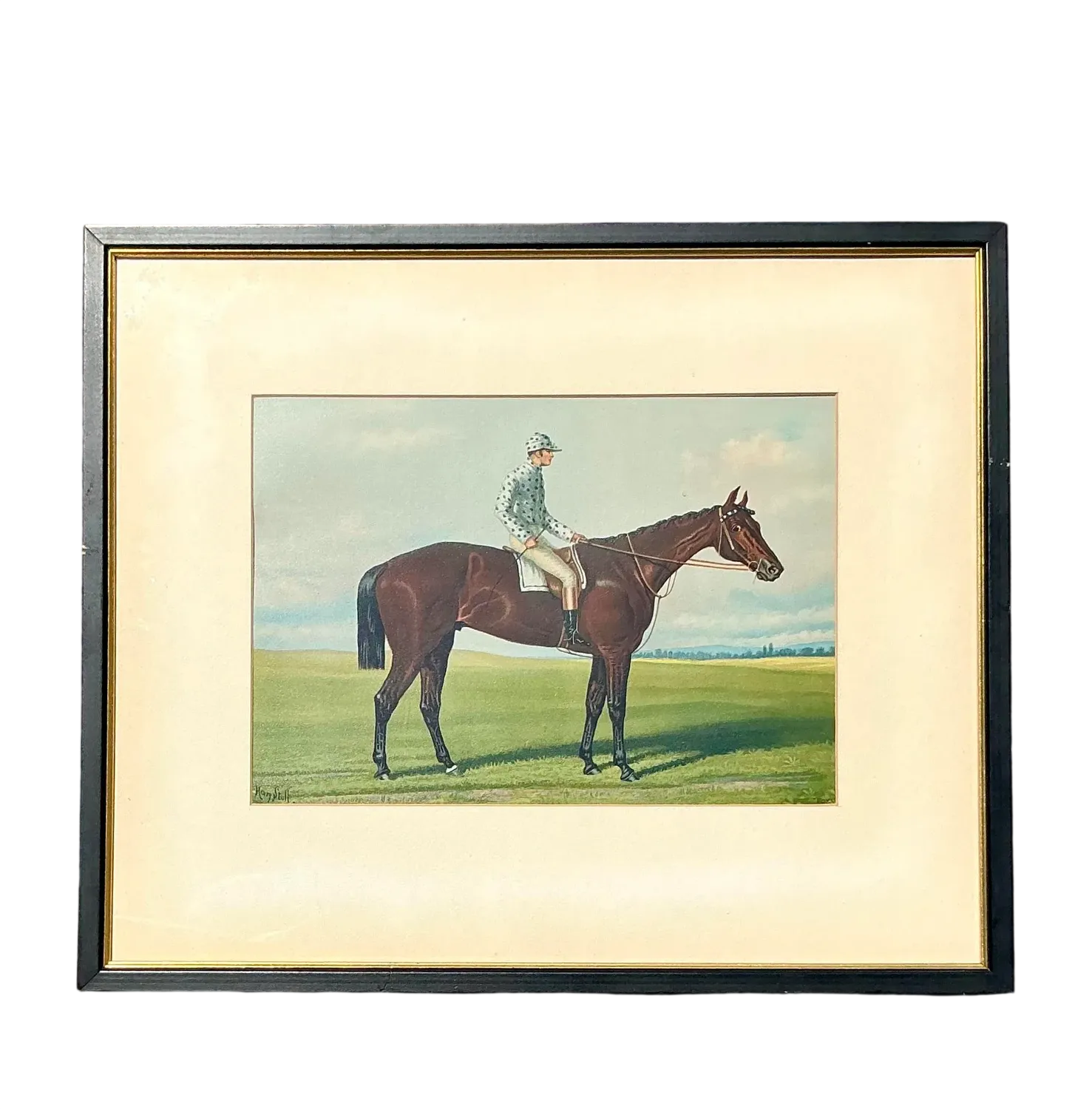 Vintage Regency Original Painting on Board of Horses and Jockey