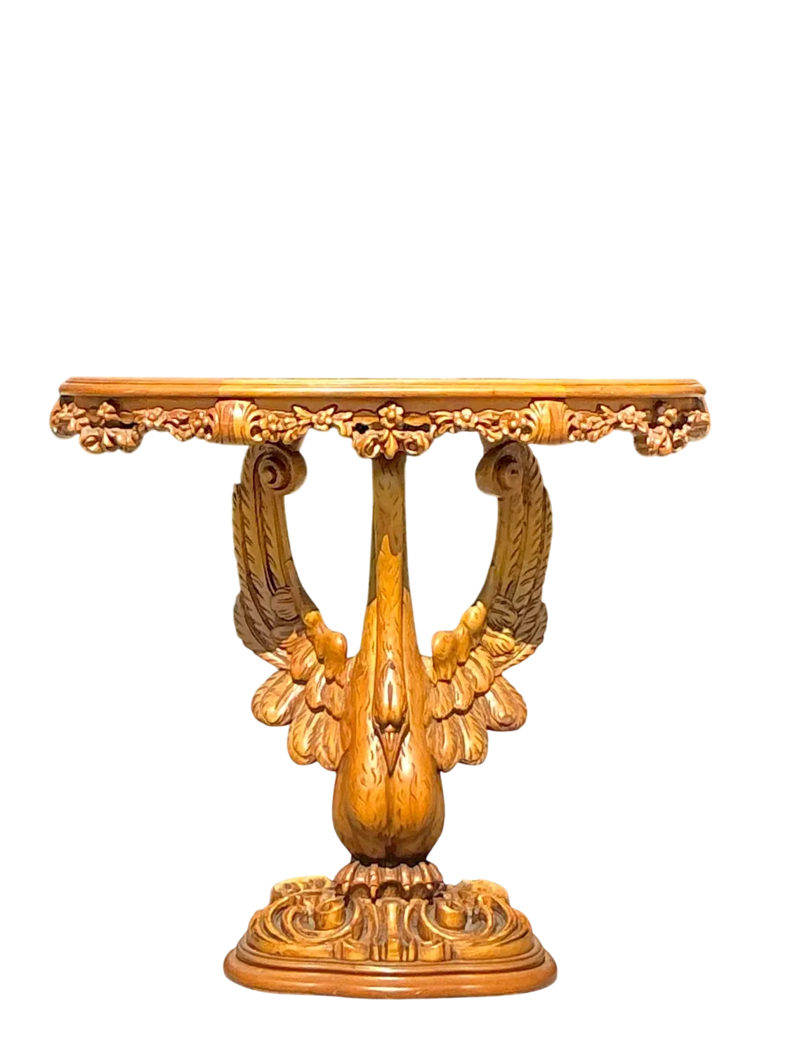 Vintage Boho Hand Carved Swan Demilune Table