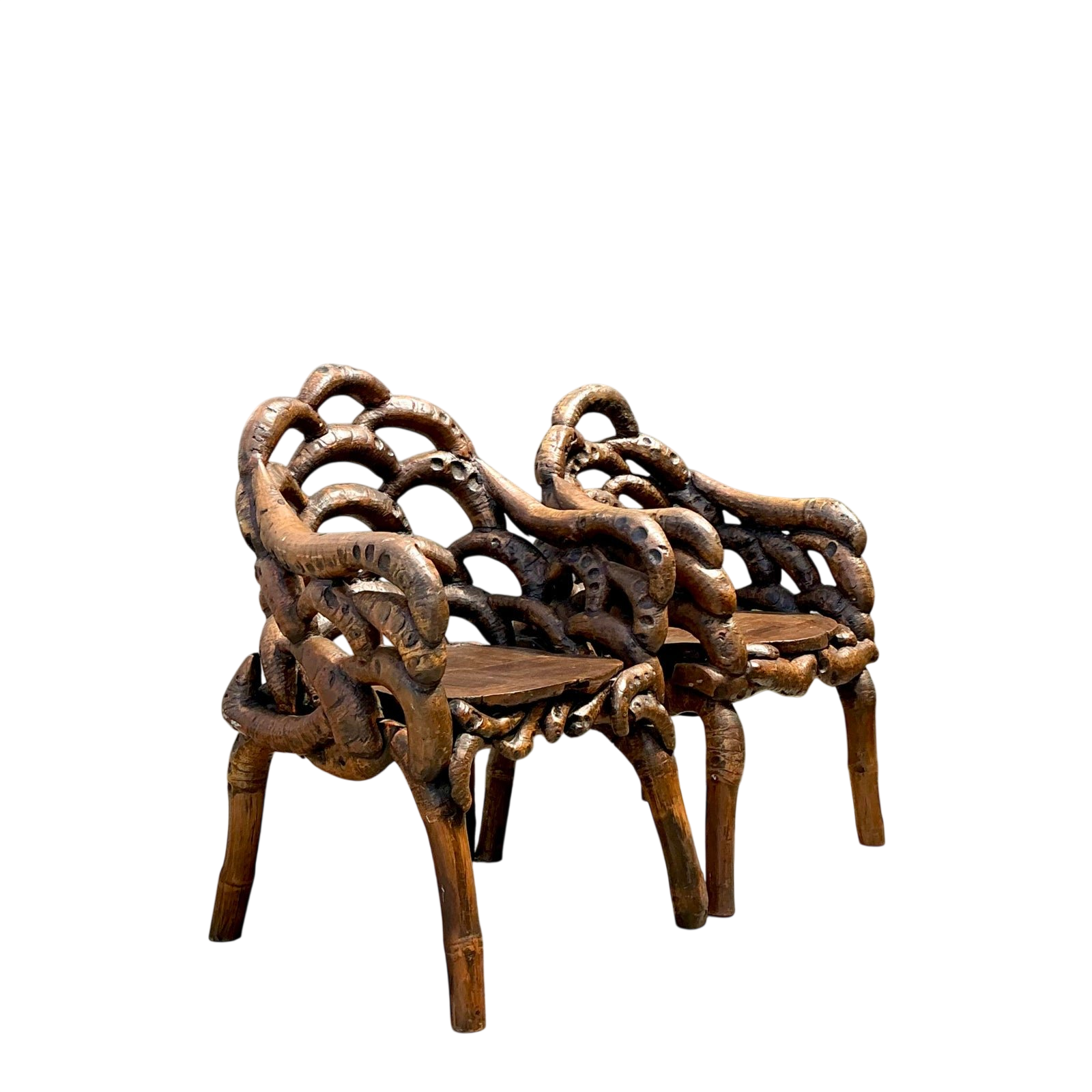 Vintage Knotted Root Arm Chairs - A Pair