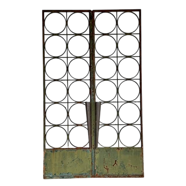 Vintage Regency Monumental Heavily Patinated Iron and Bronze Gates - Set of 2
