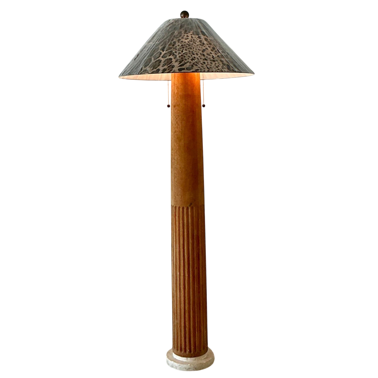 Vintage Monumental Carved Column Lamp With Dolce and Gabbana Paper Shade