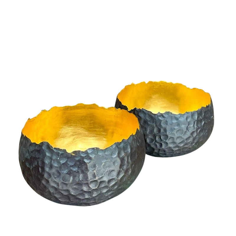 Vintage Contemporary Alexander Lamont Hammered Raw Edge Bronze Bowls - a Pair