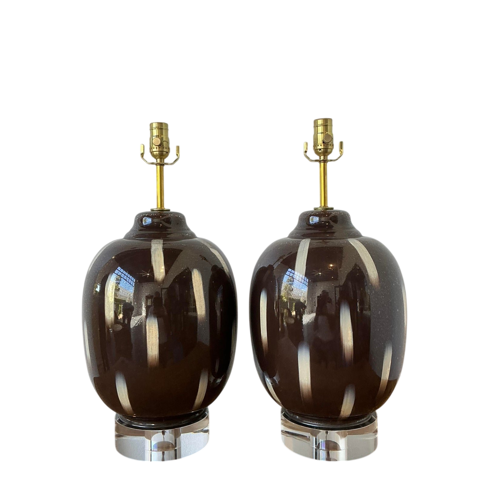 Vintage Painted Glass Lamps - A Pair