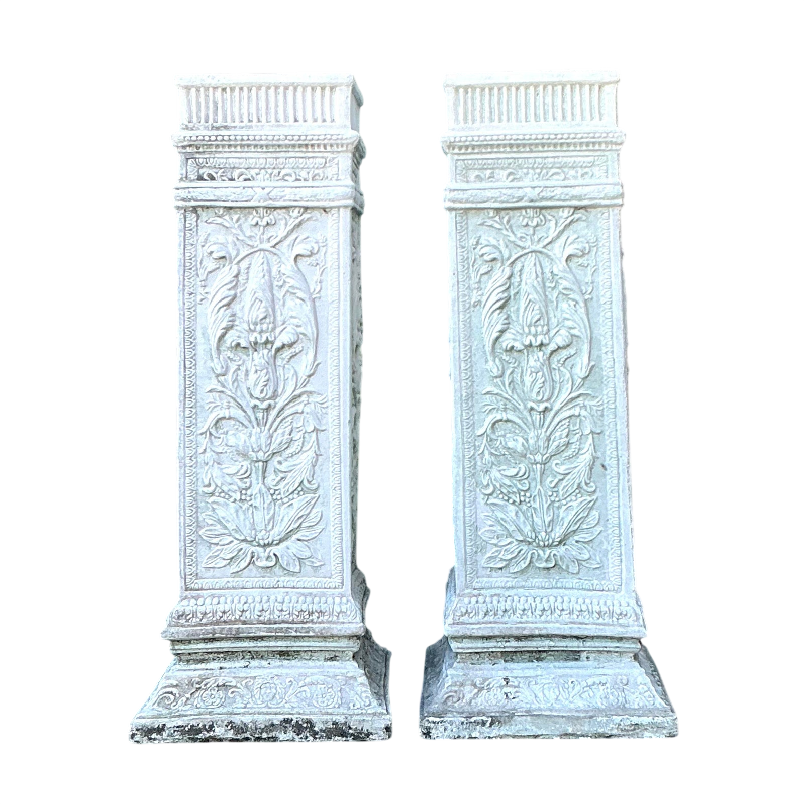 Vintage Cast Concrete Relief Pedestals - A Pair