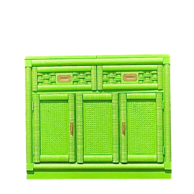 Vintage Coastal Lexington Lacquered Rattan Dry Bar