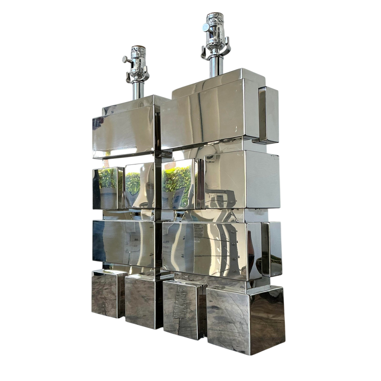 Vintage Polished Chrome Lamps After Curtis Jere
