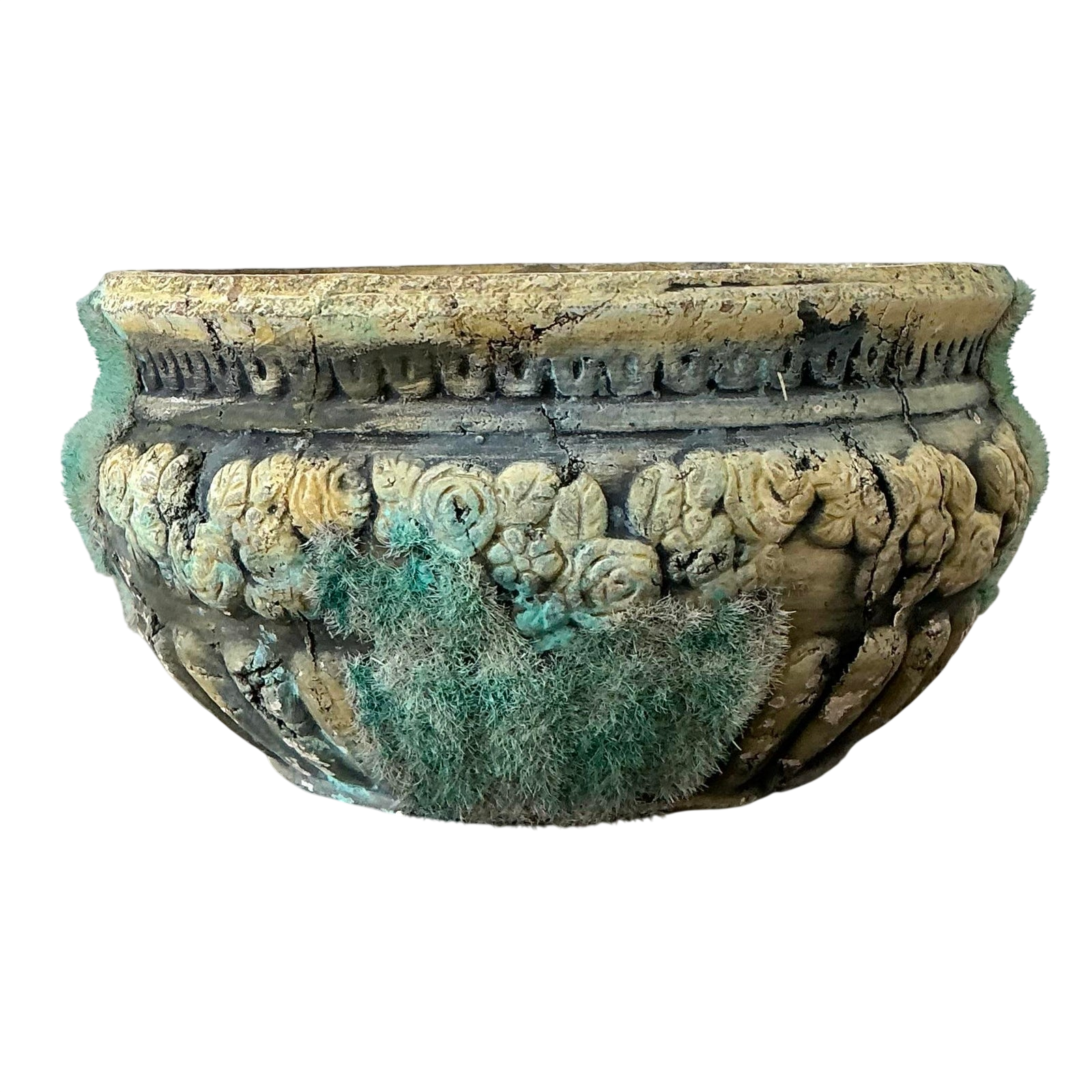 Vintage Patinated Moss Roses Planter