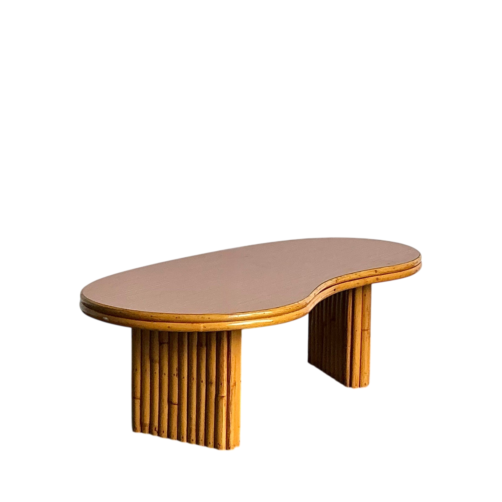 Vintage 1950s Kidney Rattan Coffee Table After Frankl