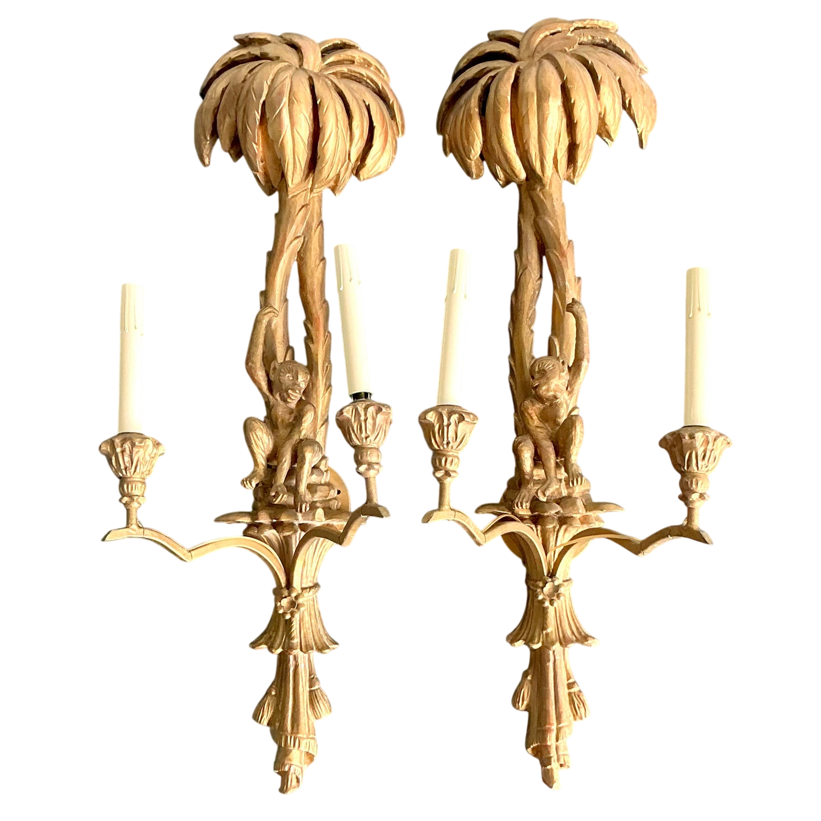 Vintage Regency Gilt Tipped Monkey Light Sconce