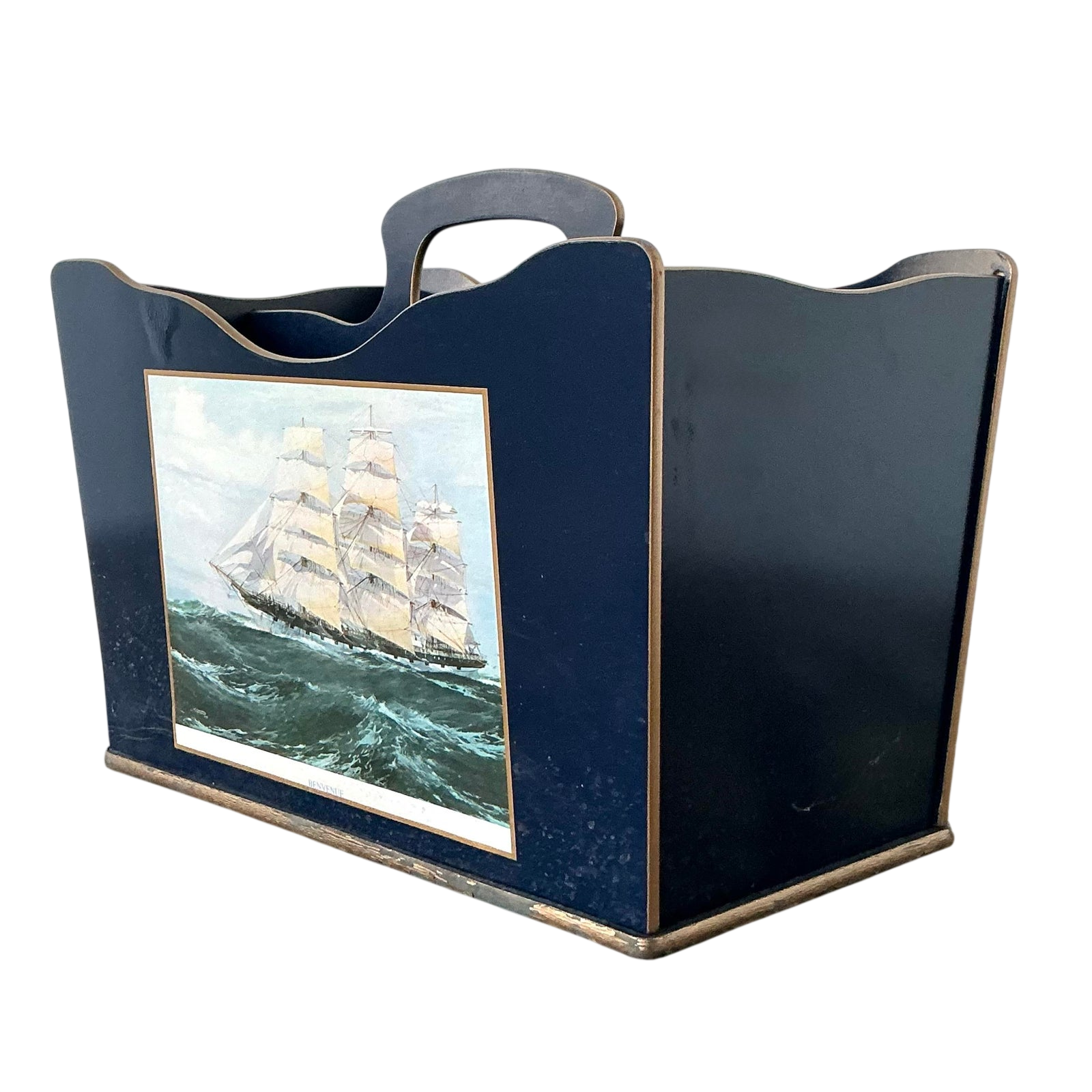 Vintage Regency Lacquered Sail Boat Newspaper Rack