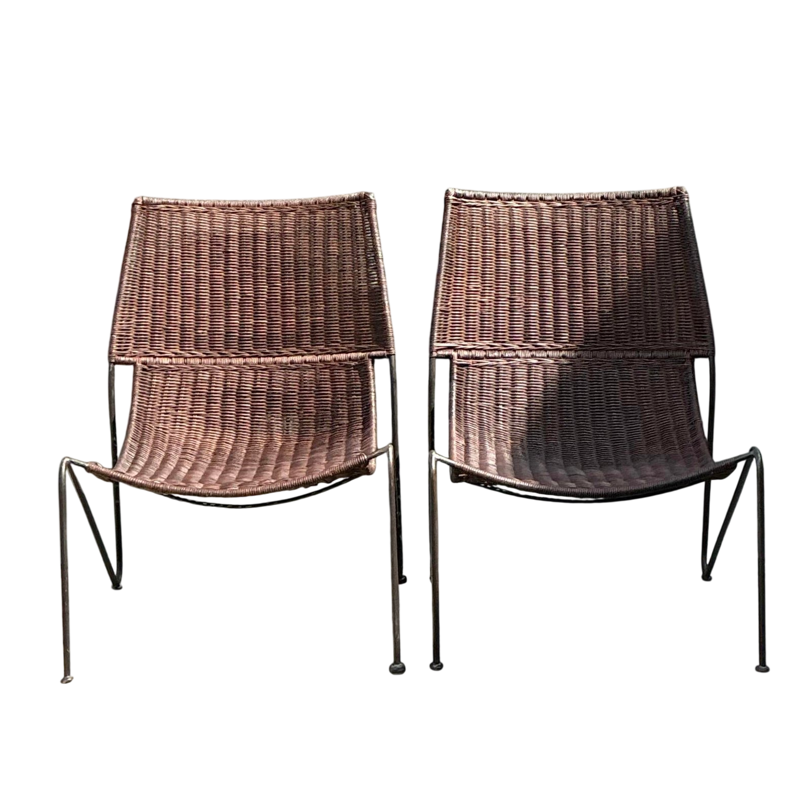 Vintage Woven Rattan Lounge Chairs After Frederick Weinberg
