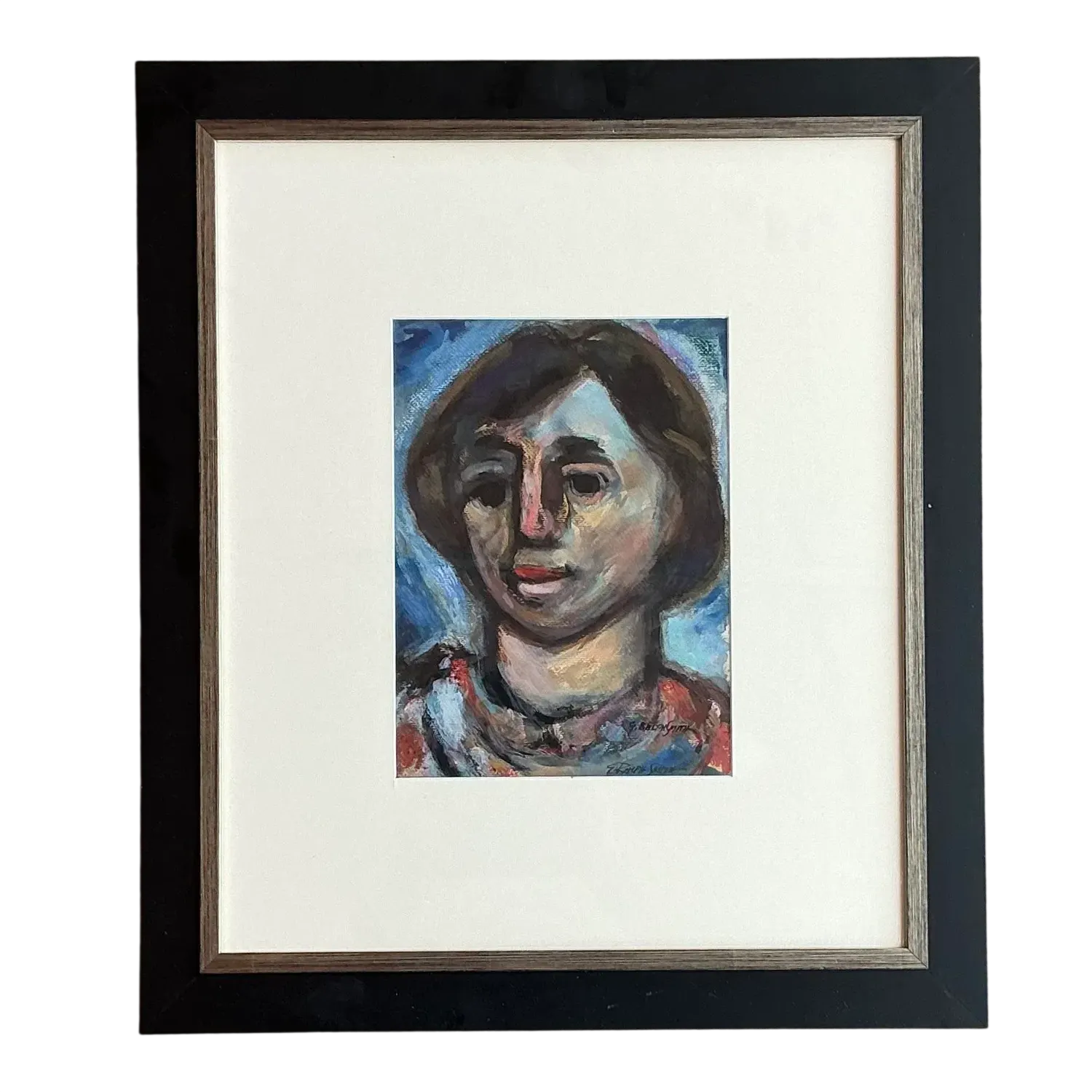 Vintage Boho Original Oil Portrait Painting on Paper