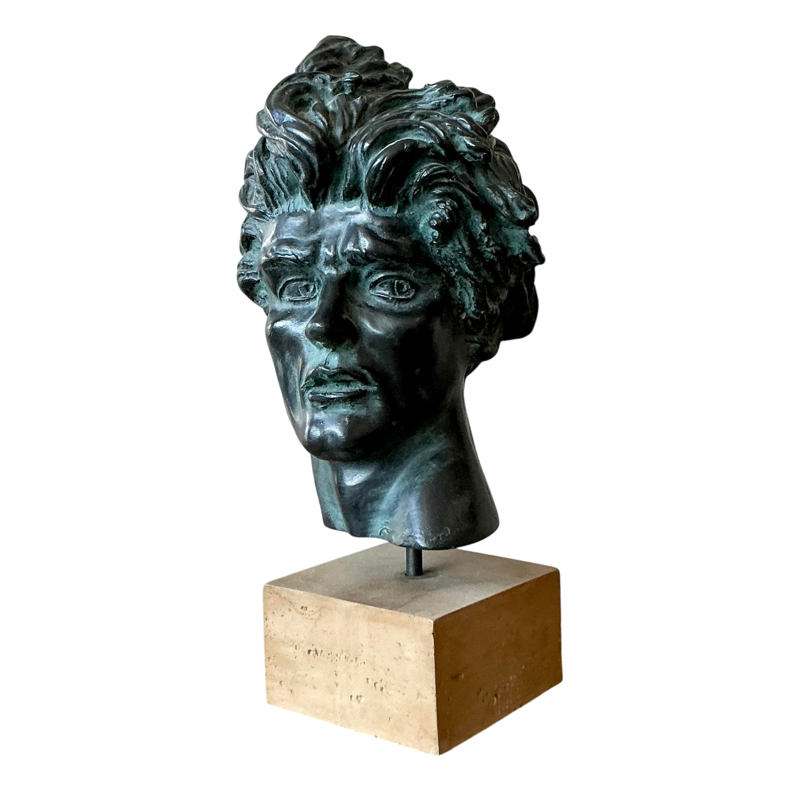 Vintage Boho Original Patinated Bust of Man