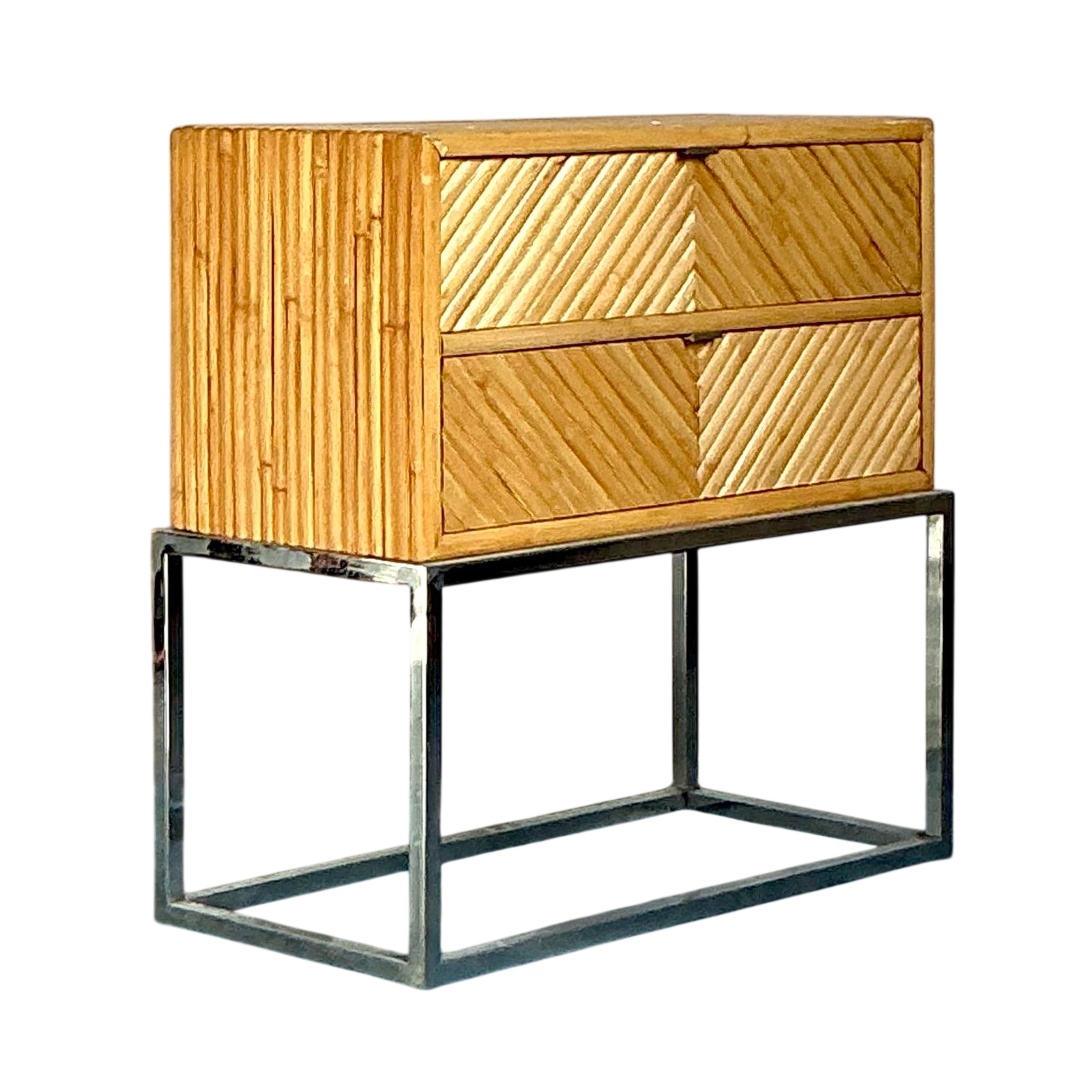 Vintage a Boho Chevron Split Bamboo Chest of Drawers