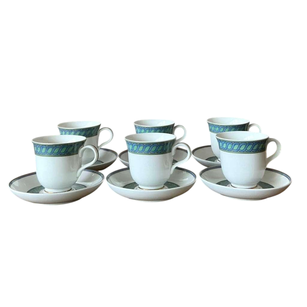 Vintage Boho Christofle "Torsada" Footed Tea Cups With Saucers - Set of 6