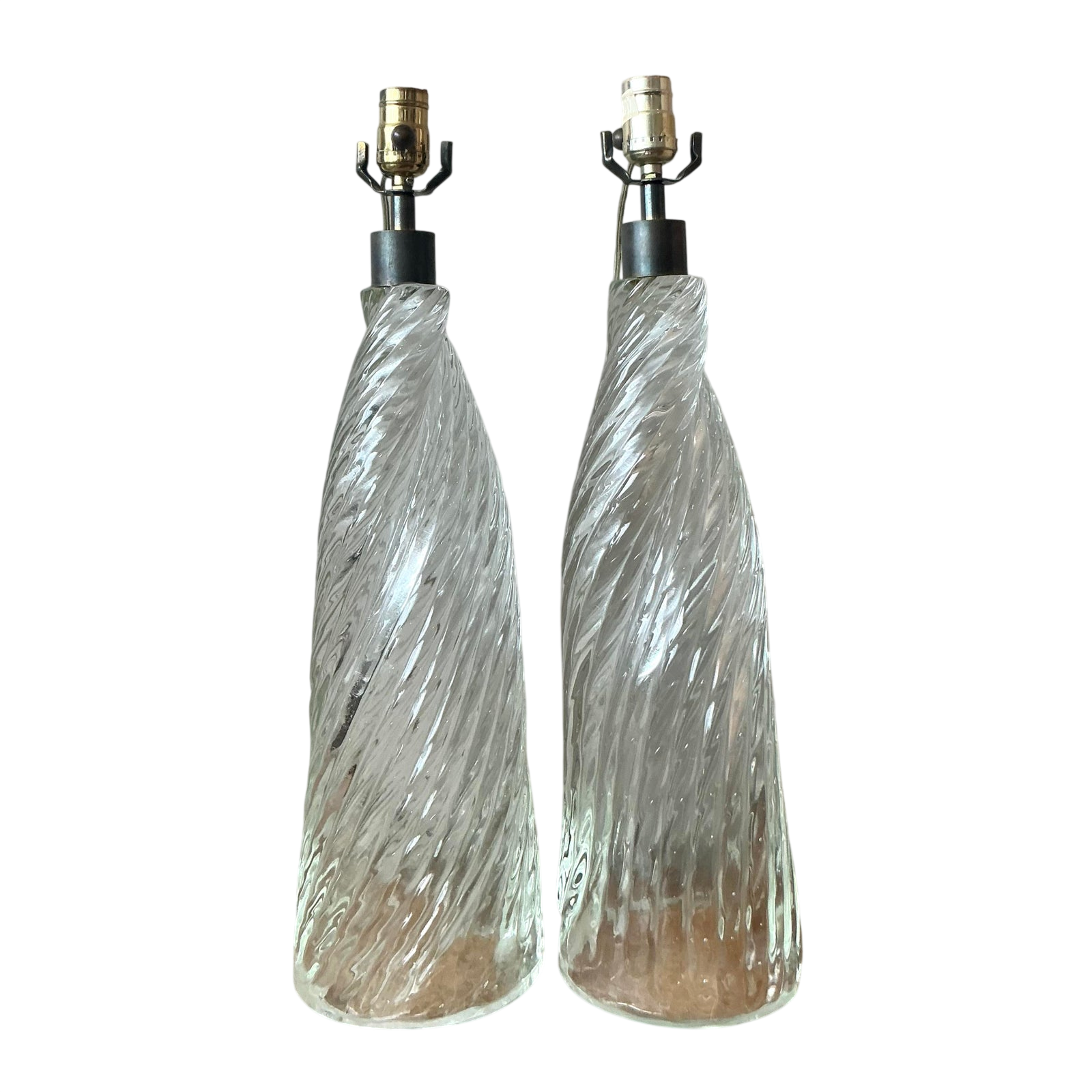 Vintage Boho Twisted Blown Glass Lamps - A Pair