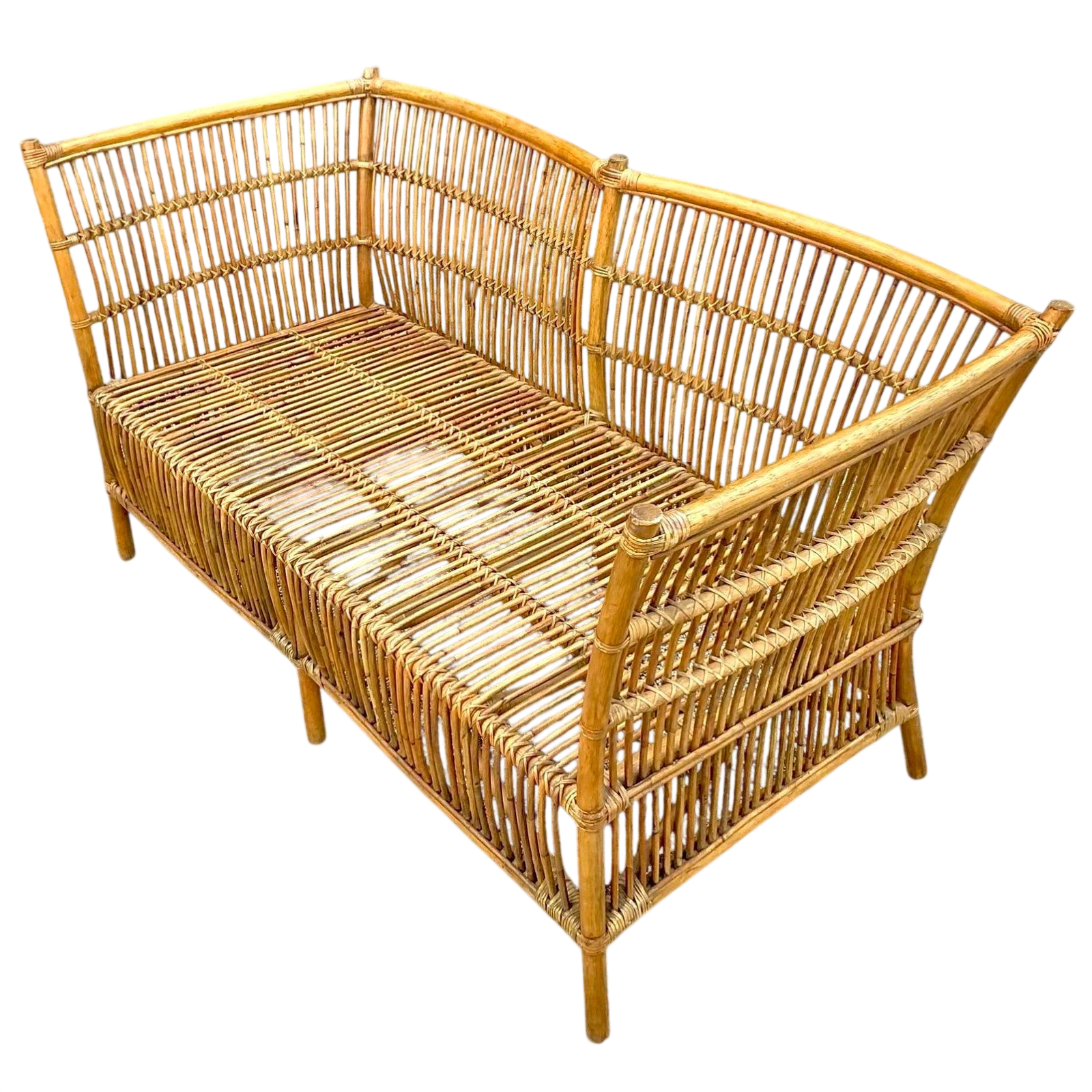 Vintage Coastal Stick Rattan Loveseat - Detail view