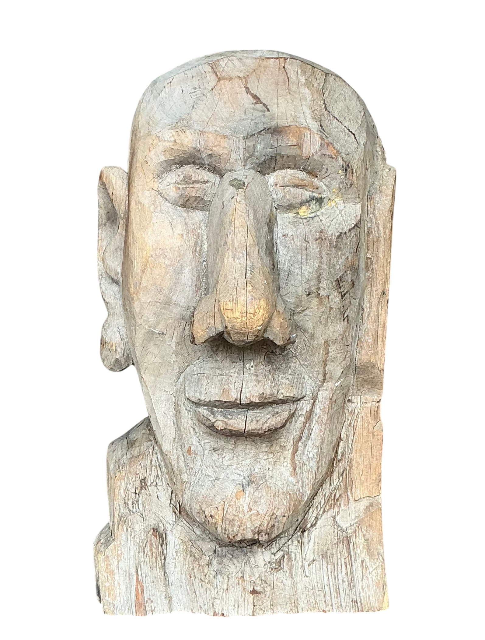 Vintage Boho Carved Wooden Bust of Man - Detail view