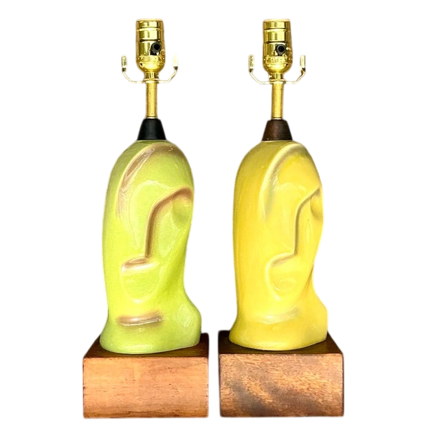 Vintage Mid 20th Century Heifetz Glazed Ceramic Lamps - a Pair - Detail view