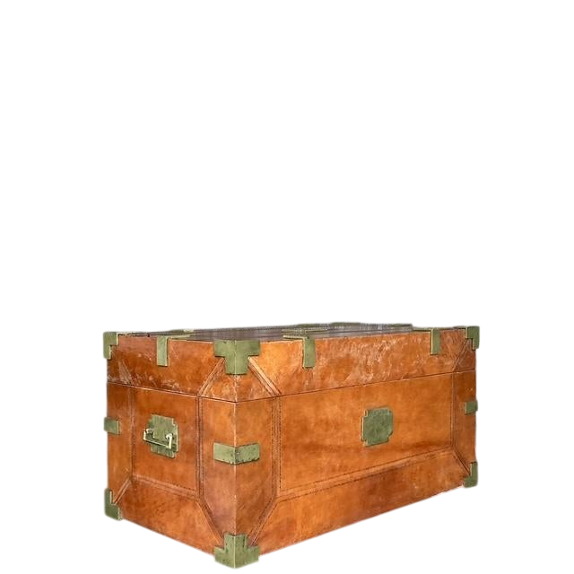 Vintage Boho Leather Wrapped Campaign Trunk - Detail view