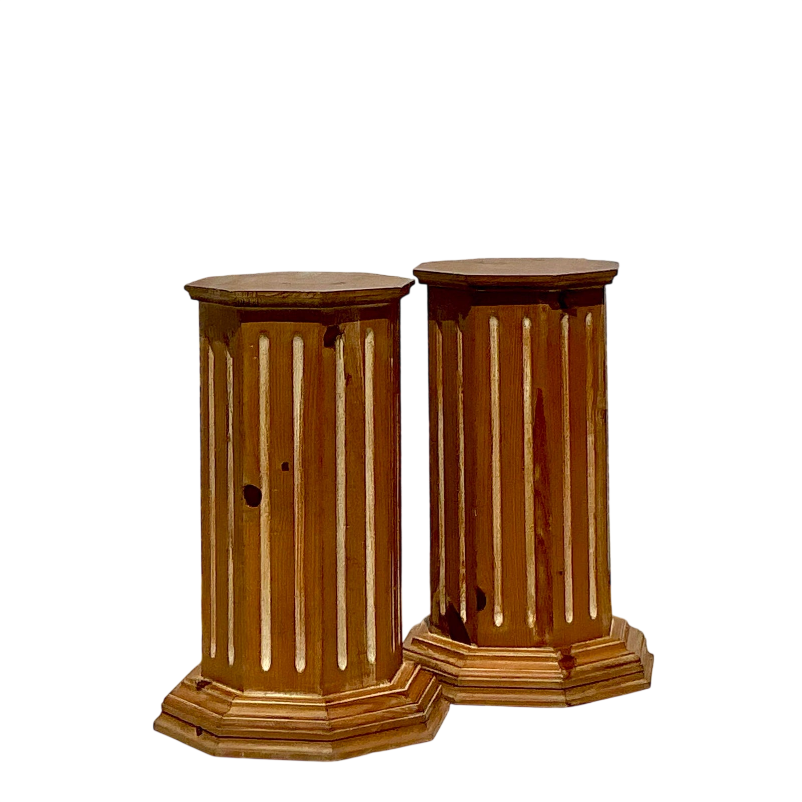 Vintage Boho Knotty Pine Column Pedestals - Set of 2 - Detail view