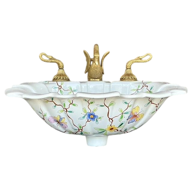 Vintage Regency Sherle Wagner Hand Painted Sink - Detail view
