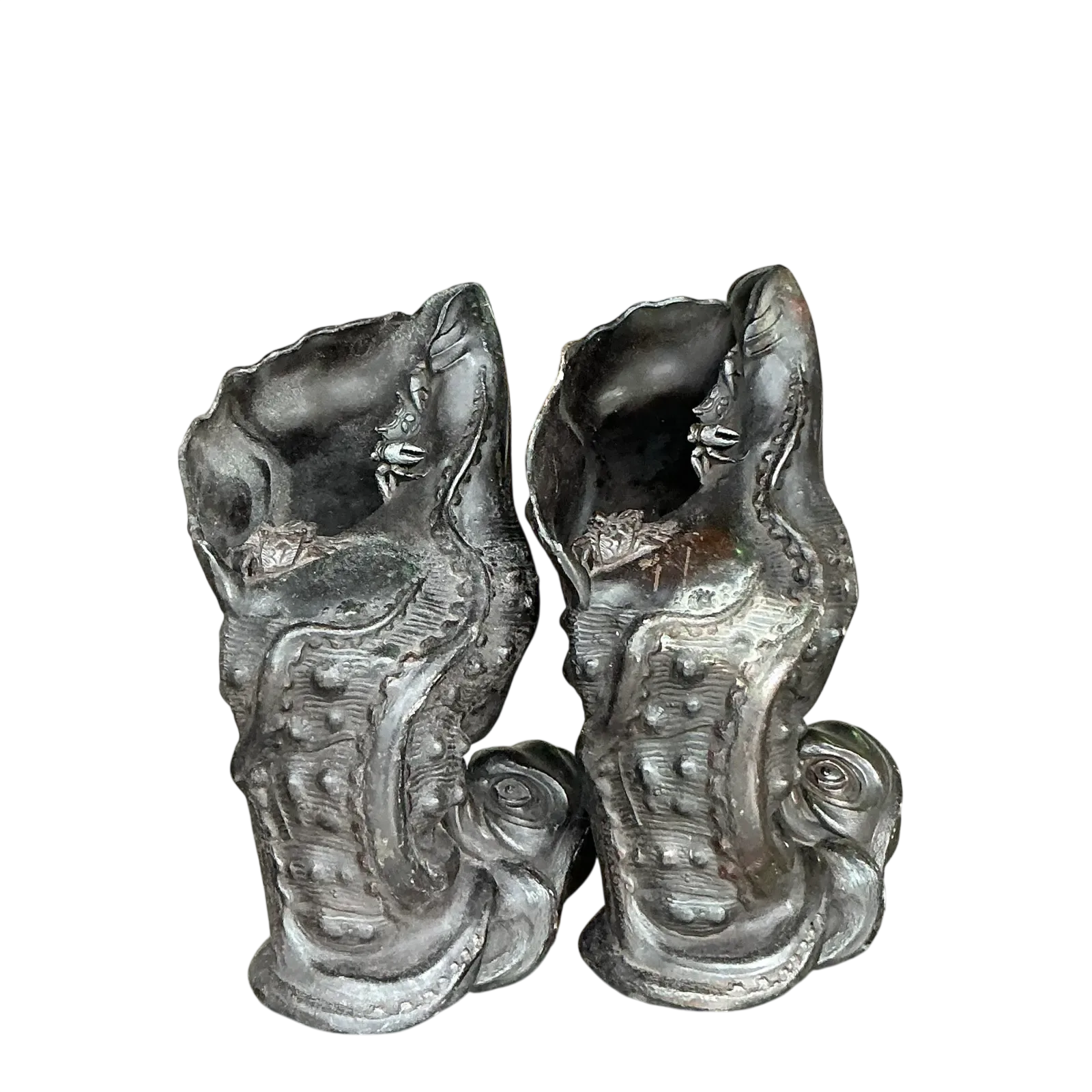 Vintage Coastal Cast Bronze Octopus Vase - A Pair - Detail view