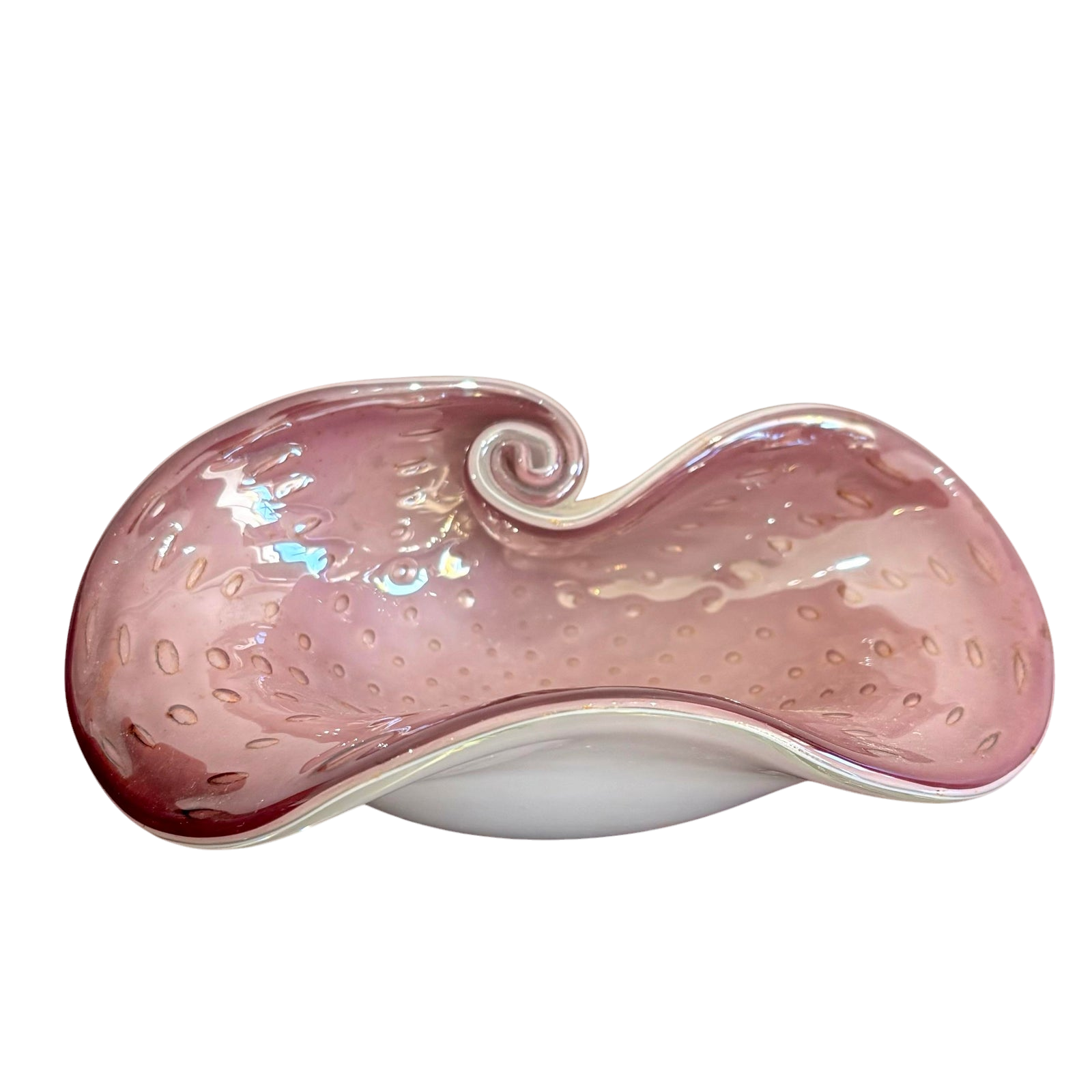 Vintage Boho Mauve Art Glass Bowl After Murano - Detail view