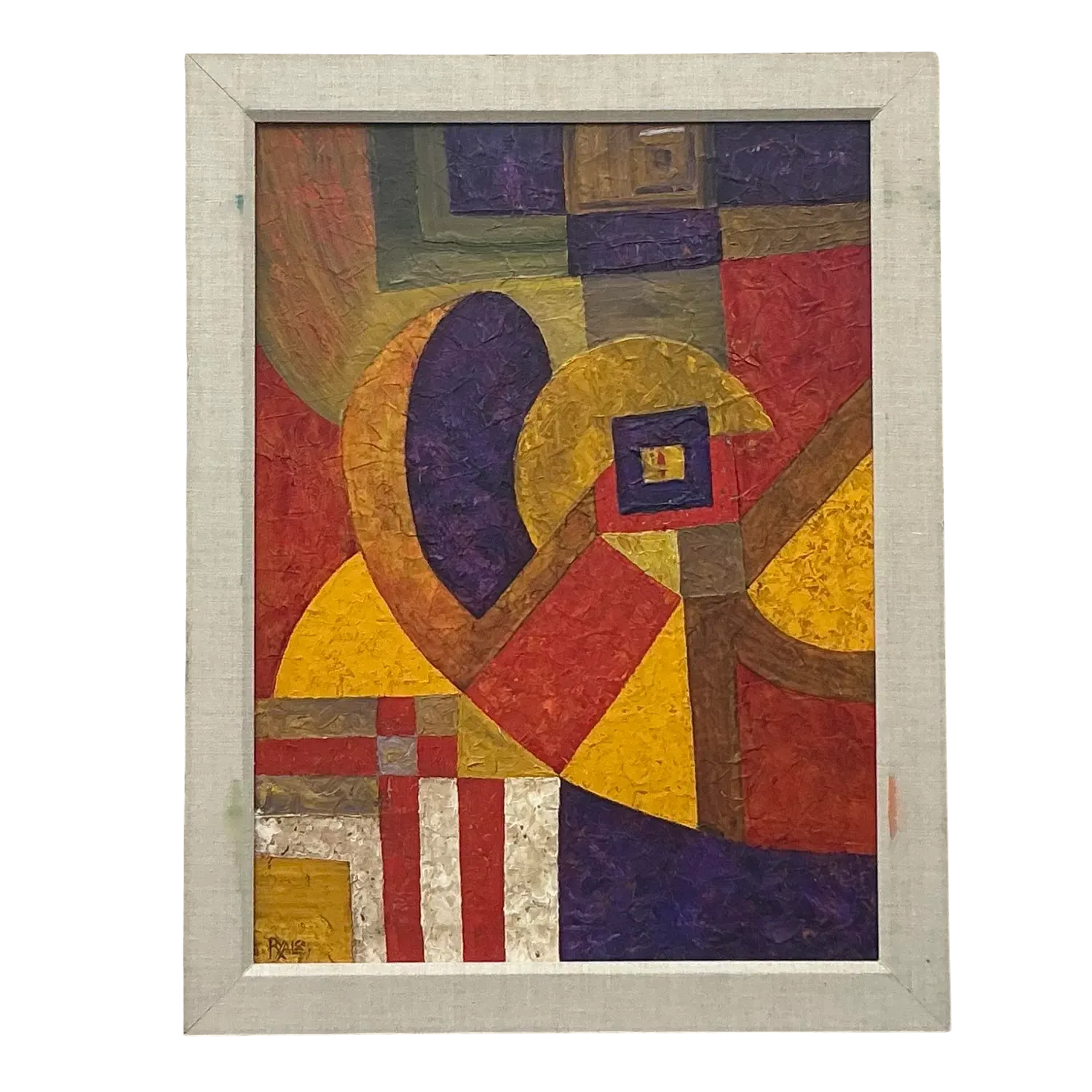 Vintage Modernist Geometric Abstract Painting on Canvas