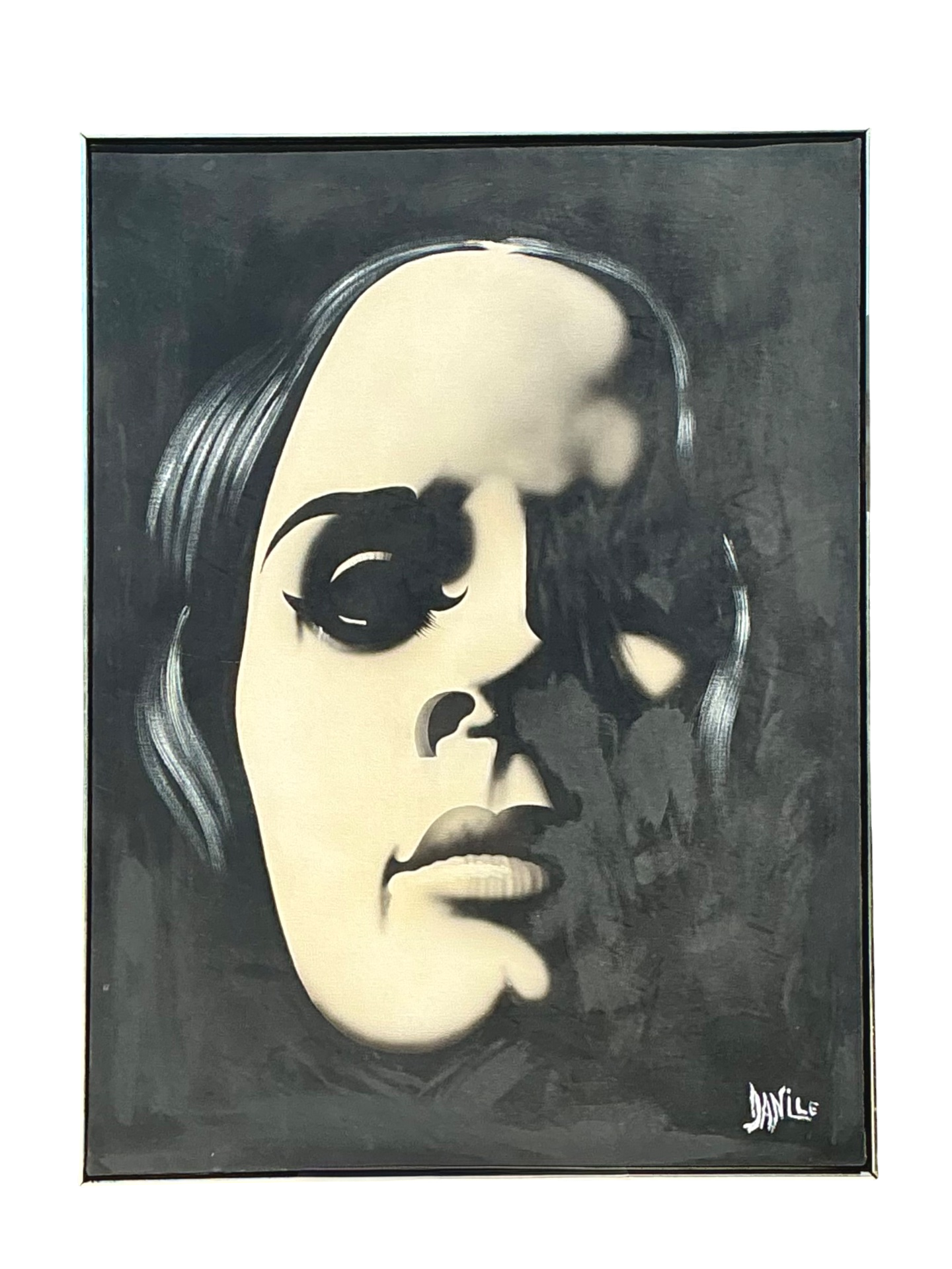 Vintage Monumental Monochromatic Portrait Oil On Canvas