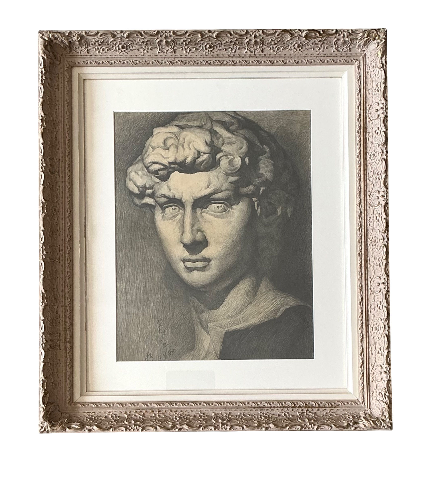 Vintage Graphite Portrait in Ornate Frame
