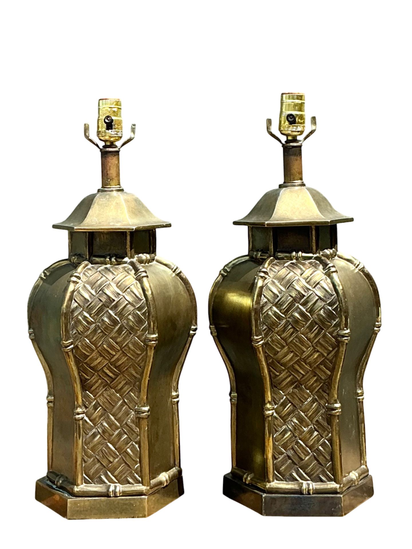 Vintage Brass Bamboo Motif Lamps - A Pair