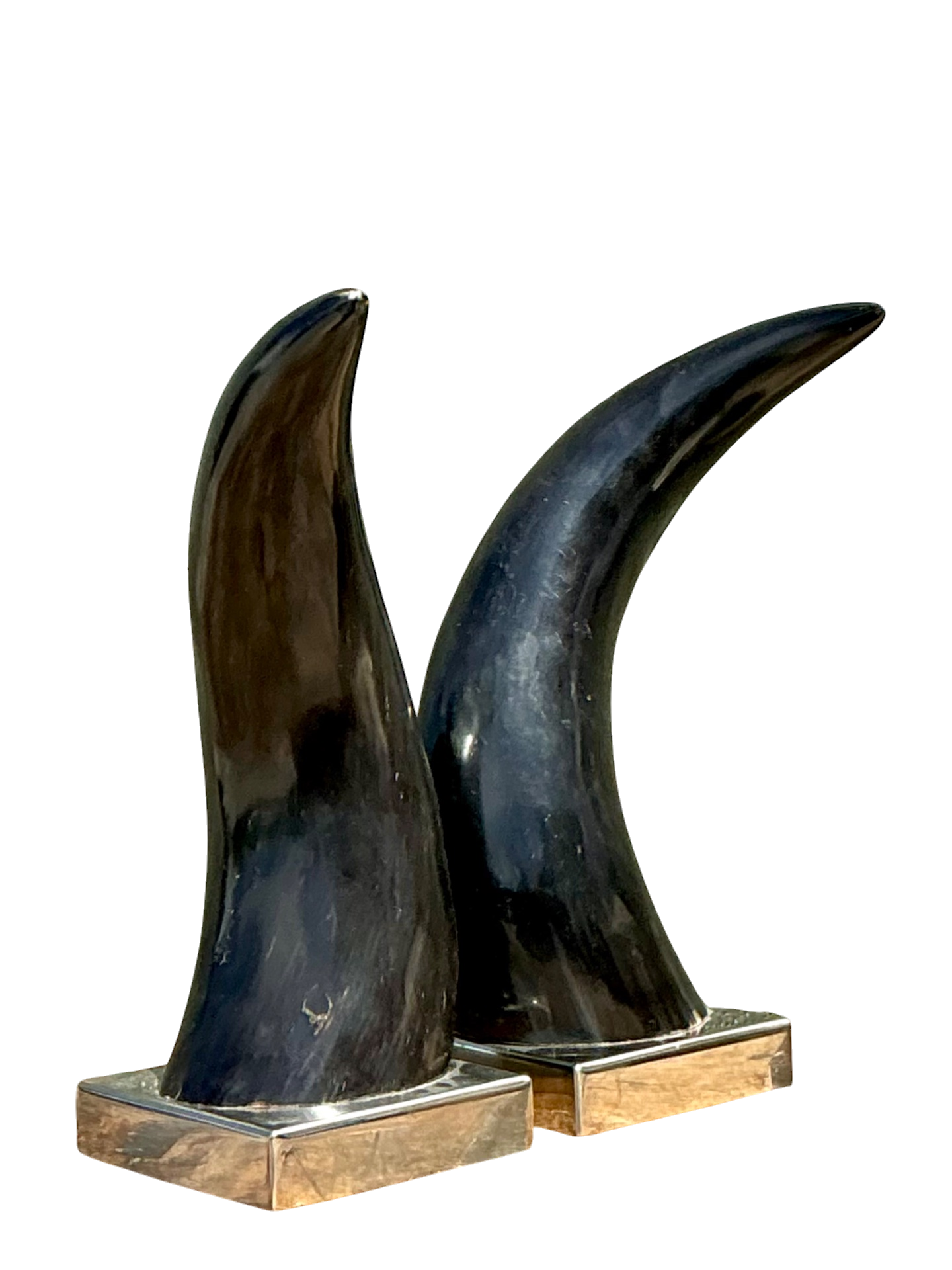 Vintage Natural Horns On Chrome Plinths - A Pair