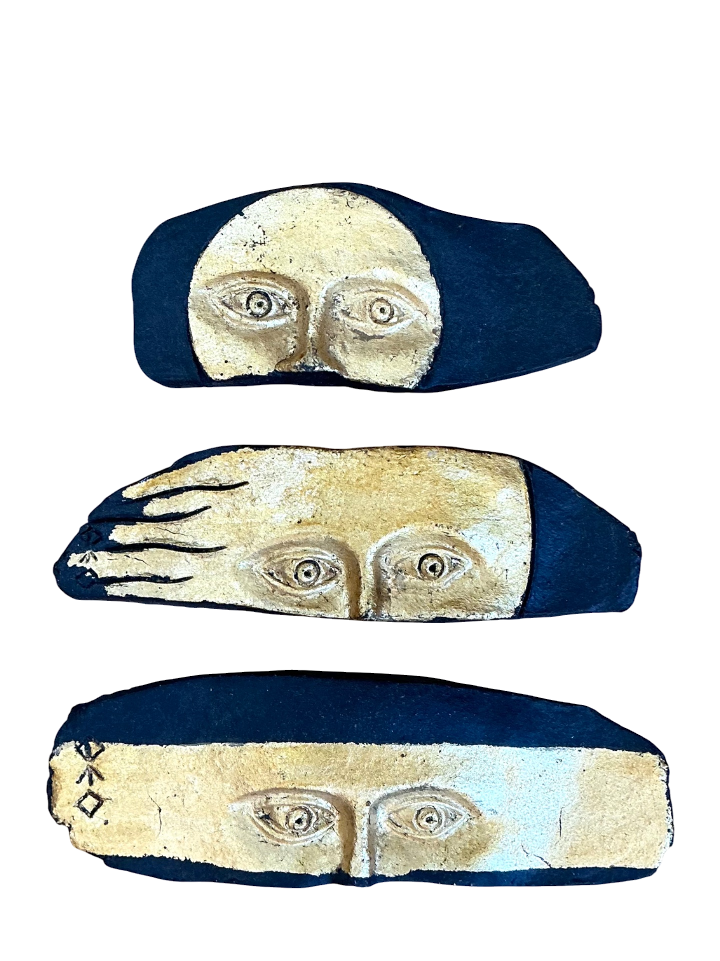 Vintage Original Studio Pottery Gilt Face Stripes - Set Of 3