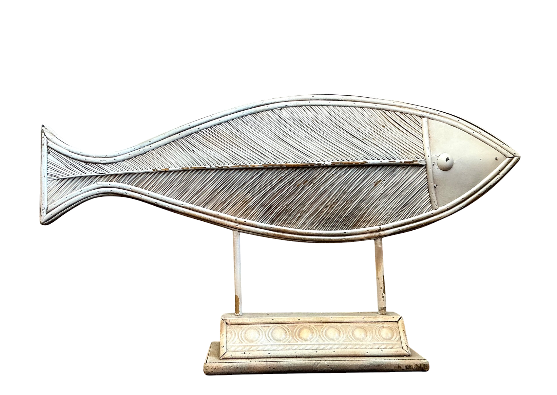 Vintage Washed Pencil Reed Fish Sculpture