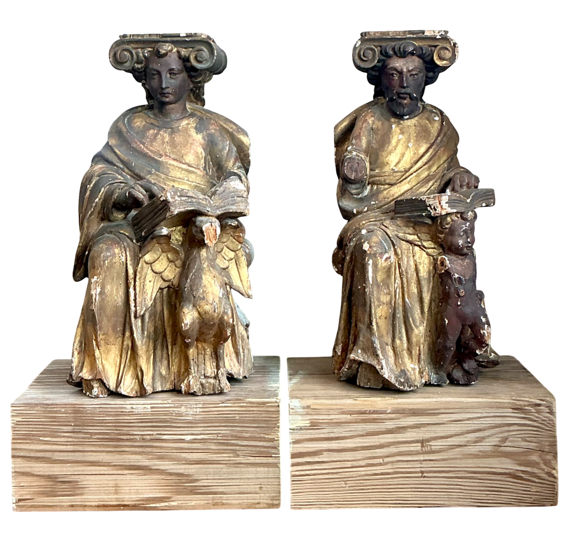 Vintage Polychromed Carved Wooden Figures - Set Of 2