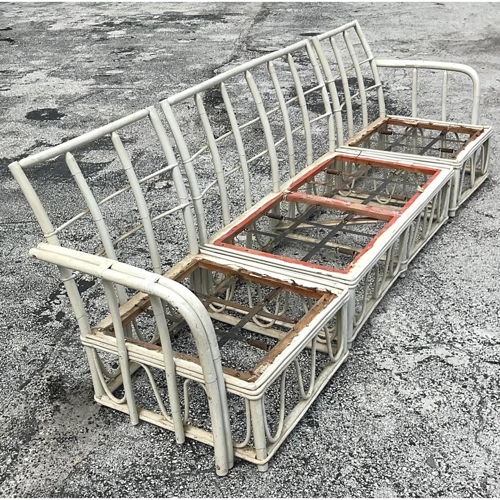Rare Vintage Coastal Heywood Wakefield Rattan Sofa - Top view